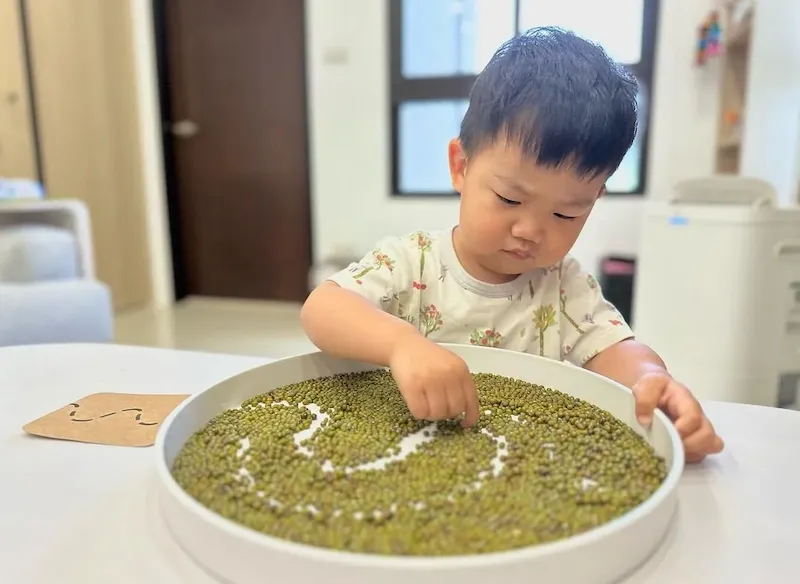 不用拿筆也能練習運筆?2 歲就會的感官綠豆盤操作