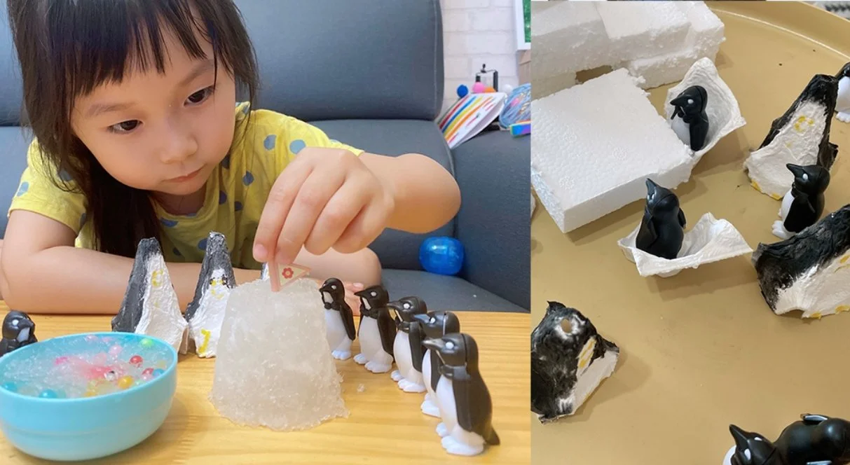 企鵝主題感官遊戲！跟著抓媽一起把雞蛋盒變企鵝、尿布變冰雪